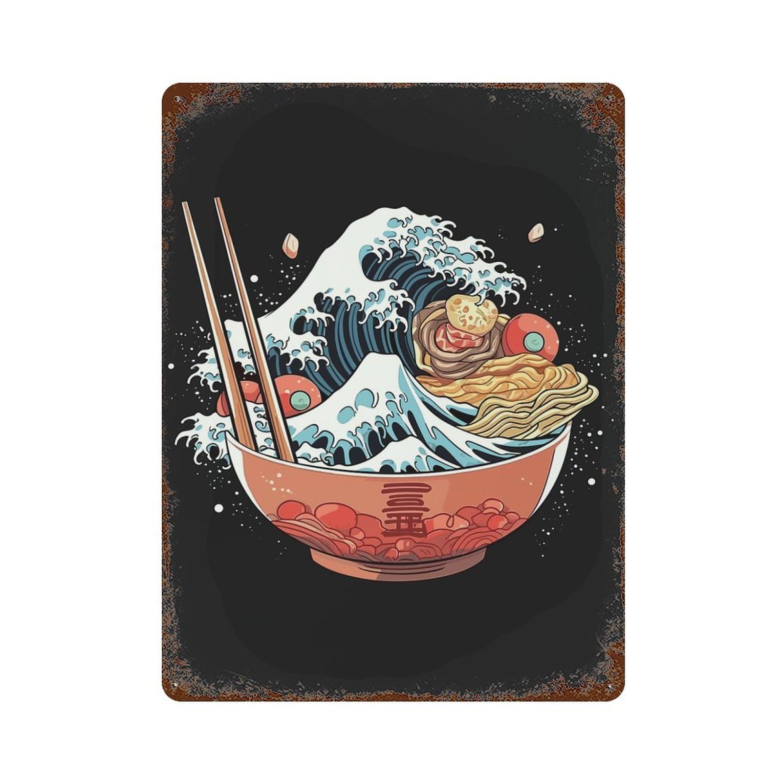Rust Effect Ramen Bowl Art Rustic Tin Plaque 15.7"x11.8", Decorative Metal Wall Art for Farmhouse, Kitchen And Entryway Decor