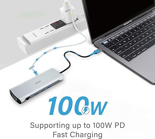 Miniatura 4 de Opro9 - Adaptador multipuerto USB C 10 en 1, estación de acoplamiento para laptop Dual 4K HDMI  1080P VGA, USB 3.0, PD 100W, Gigabit Ethernet,