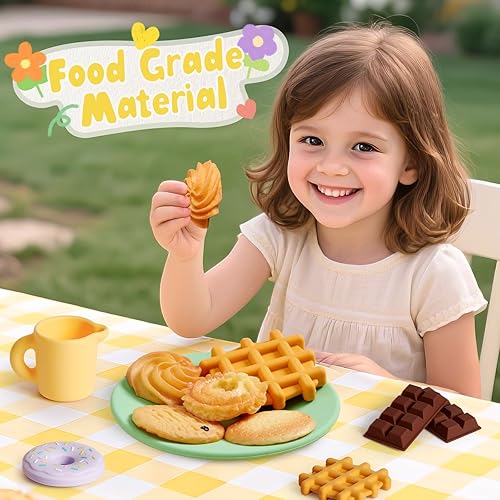 Miniatura 5 de Golray Juego de té de silicona para niños pequeños de 3 a 5 años, juego de 22 piezas de fiesta de té lavable con caja de almacenamientopaño de