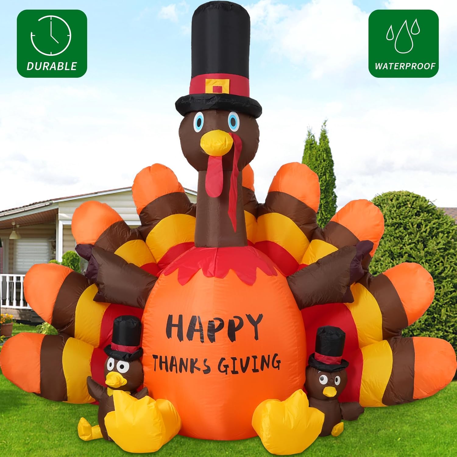 Onory 6FT Thanksgiving Inflatables Outdoor Decoration, Inflatable Turkey Blow Up with Built-in LEDs for Thanksgiving Party Indoor Outdoor Yard Garden Lawn Décor