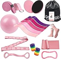 Vista 9 de Kit esencial de pilates para mujeres, equipo de ejercicio de yoga para entrenamientos en casa con mini bola, bandas de resistencia, discos Juego