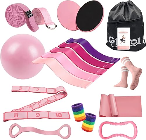 Miniatura 9 de Kit esencial de pilates para mujeres, equipo de ejercicio de yoga para entrenamientos en casa con mini bola, bandas de resistencia, discos Juego de