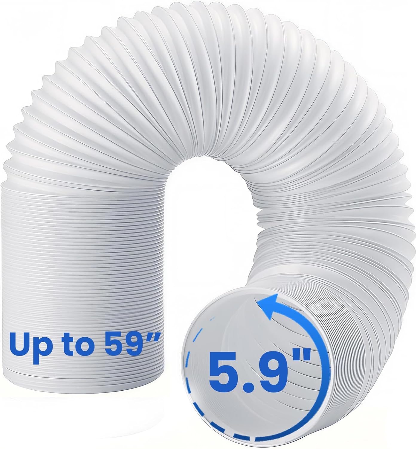 Portable Air Conditioner Hose, 5.9" Diameter Anti-Clockwise Thread With Length up to 80", Universal Replacement AC Exhaust Vent Hose (No Coupler)