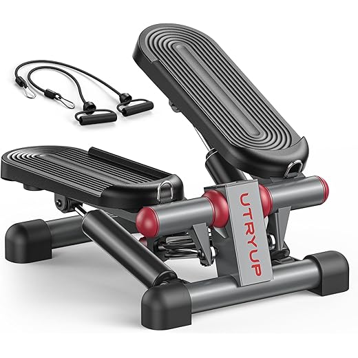 Mini Stepper for Home Exercise, Compact Hydraulic Stair Stepper with Resistance Bands, Quiet Fitness Machine with LCD Monitor, 300 lbs Weight Capacity