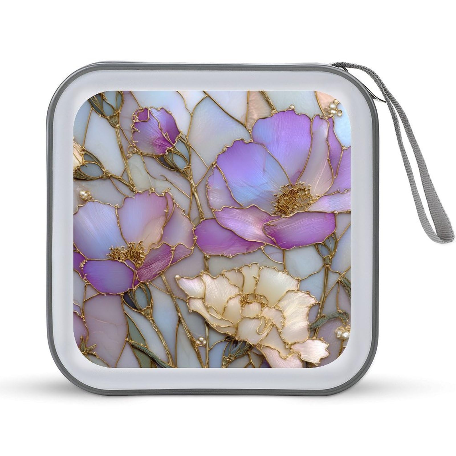 Jubonexis Stained Glass Flowers CD Case DVD Storage Case Portable