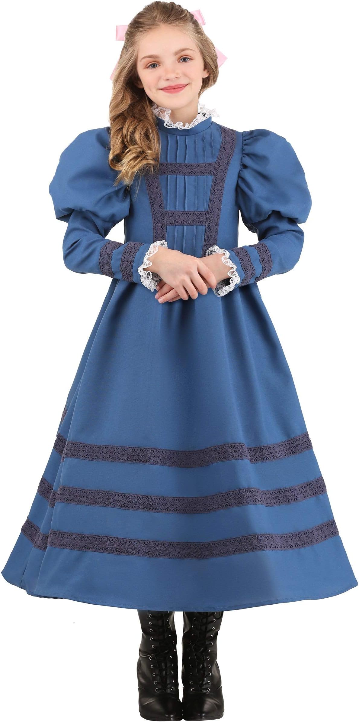 Girls Historical Helen Keller Costume Dress with Lace Accents and Bow Clip for Kids Educational Role Play