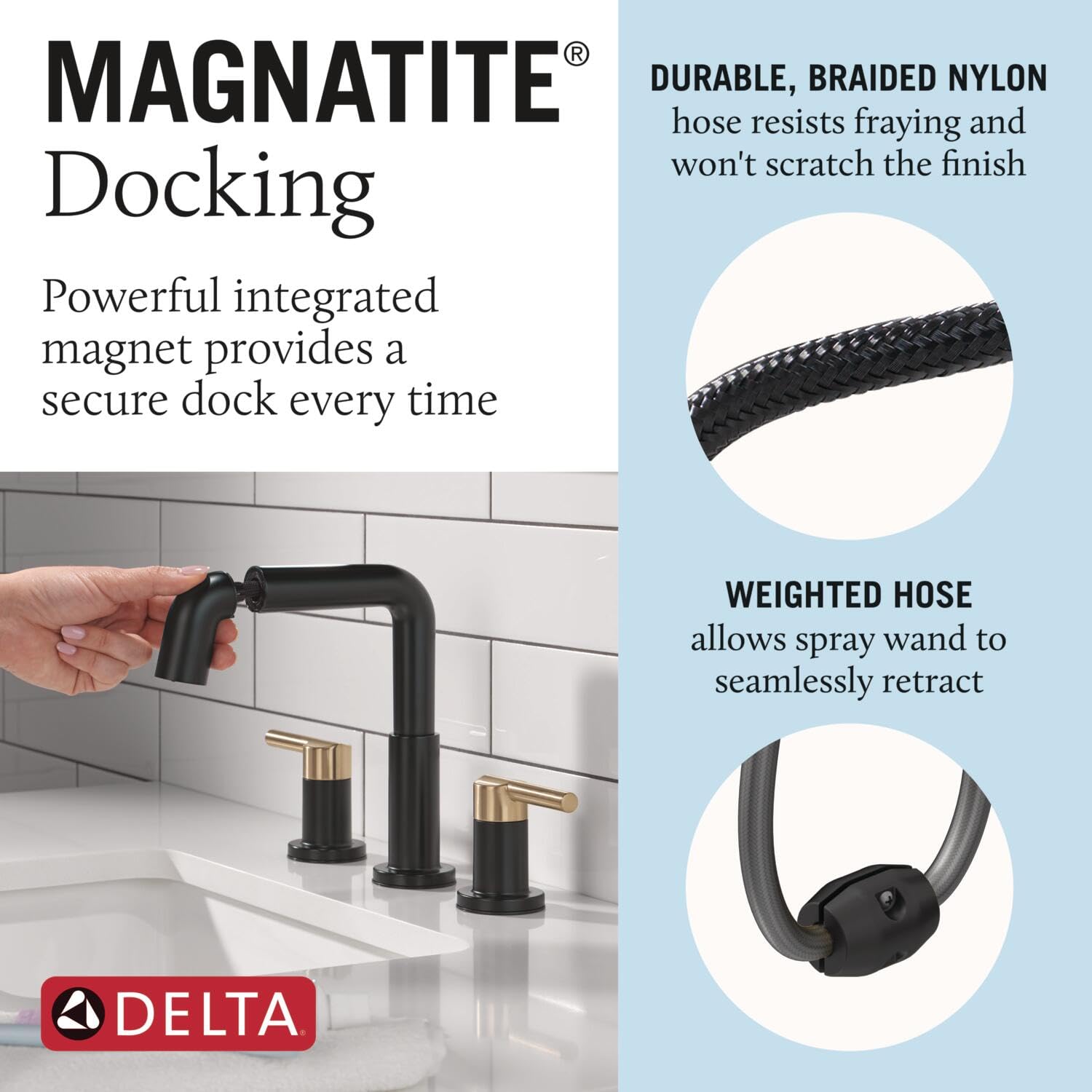 Delta Nicoli Matte Black/Brushed Gold Bathroom Faucet with Sprayer