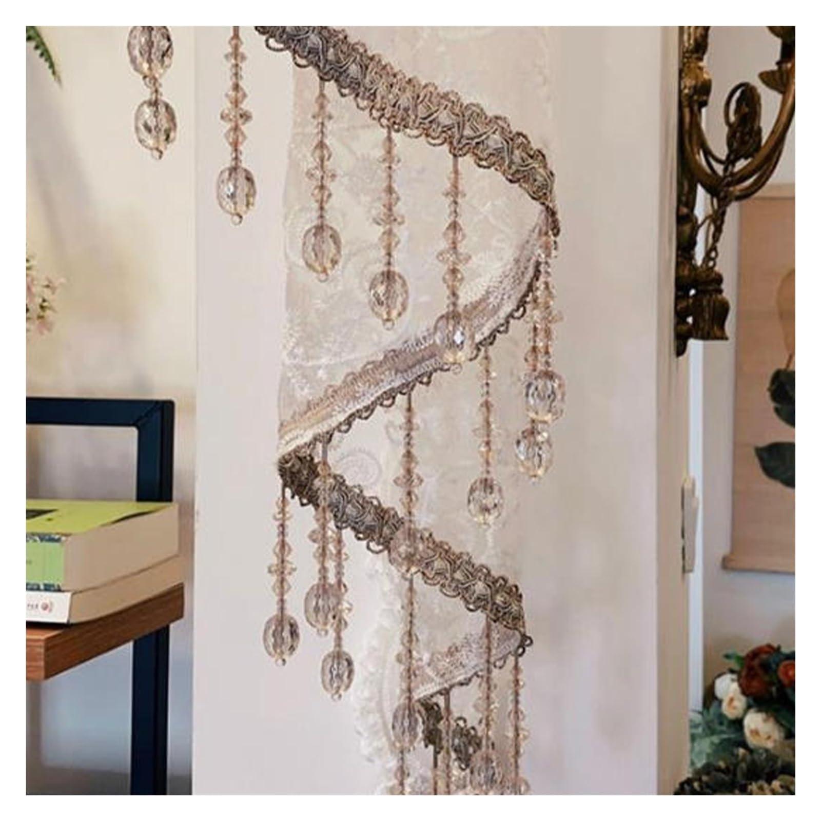 Rideaux de porte d'entrée de chambre, rideaux de porte perlés, rideau séparateur de pièce français, rideaux triangulaires, ourlet en strass, broderie florale, for la décoration intérieure(85-150cm)