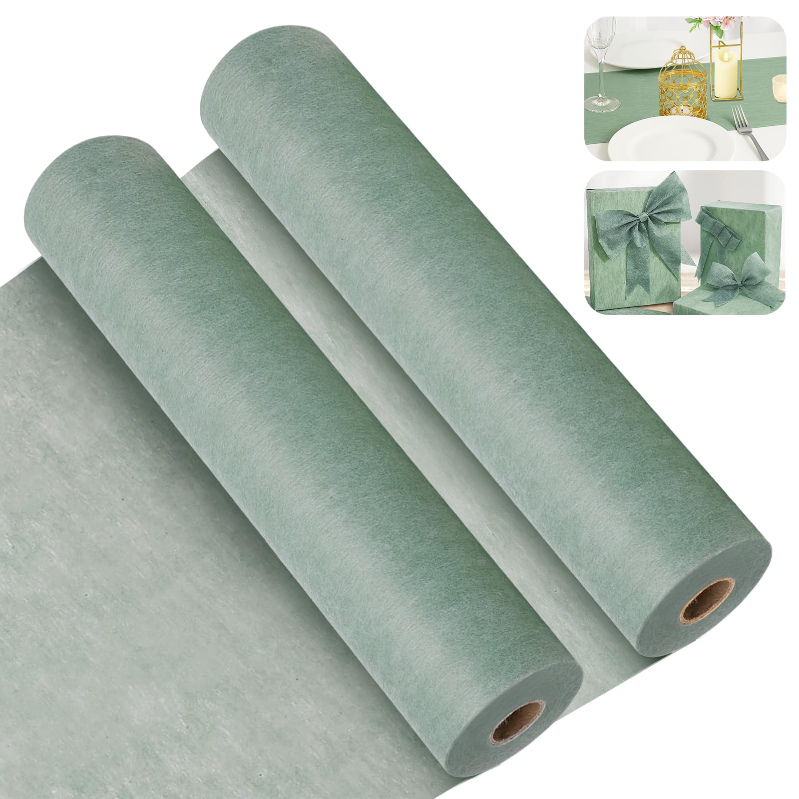 Chemin de table vert sauge en rouleau décoration de table mariage