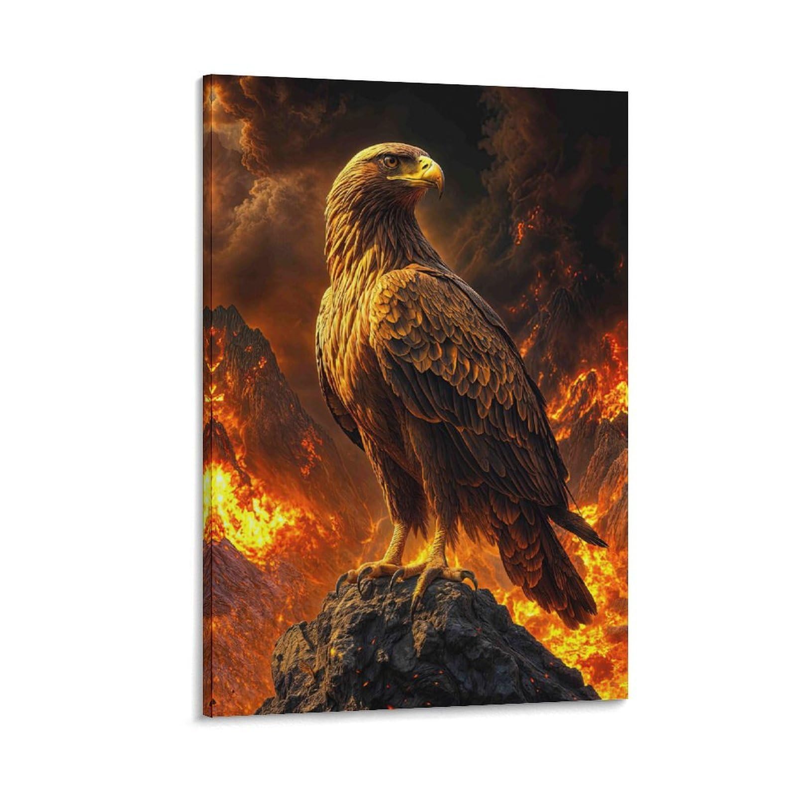 DHBANEIOK Eagle Standing Fire Wall Decor Poster Canvas Prints Picture Modern Wall Art Picture Wall Hanging for Office Gym Living Room Decor 20x30inch(50x75cm)
