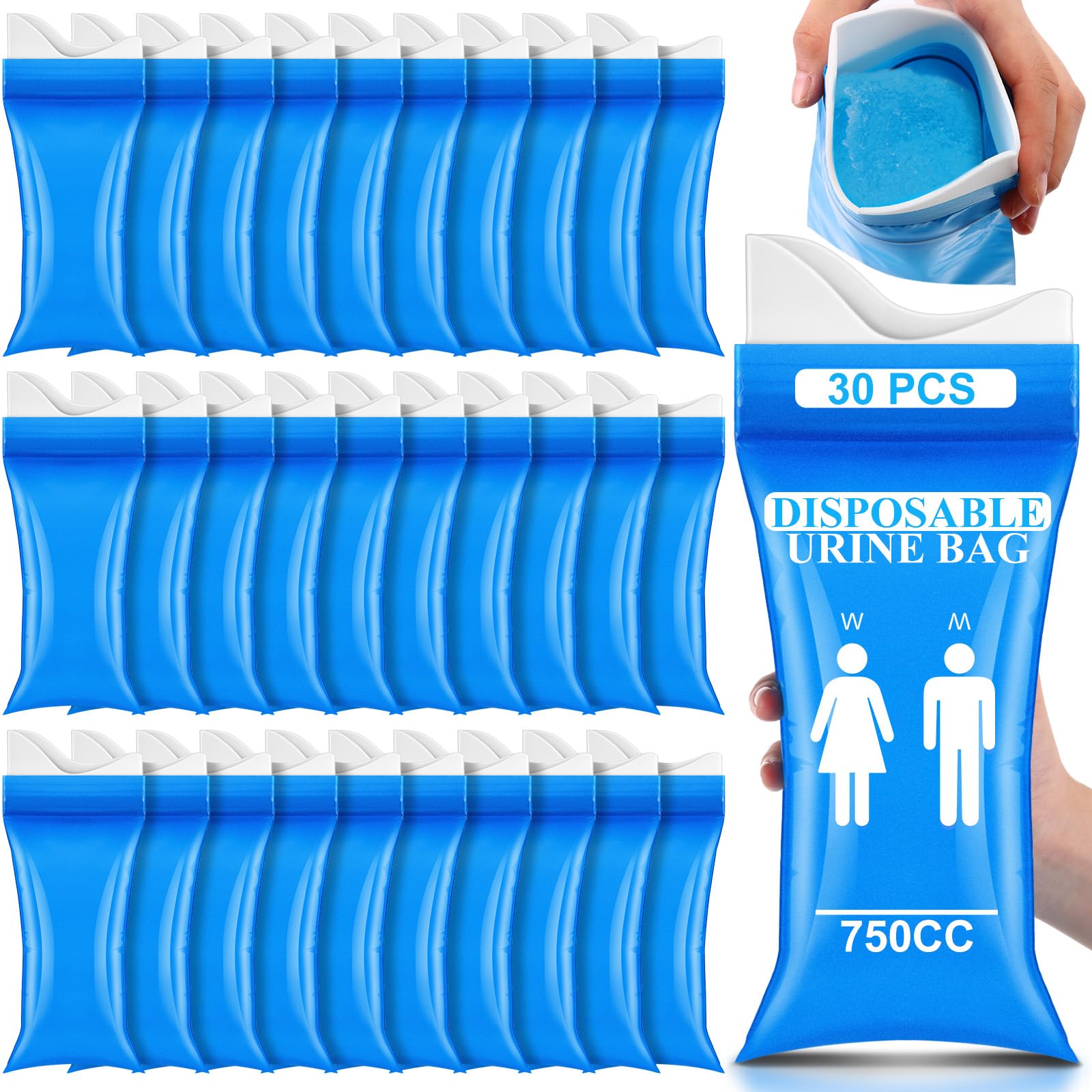 Colingmill 30 bolsas de orina desechables de 700 ml, bolsas de orina para viajes, para mujeres/hombres, bolsas de orina de emergencia, unisex, bolsas de vómito, atasco de tráfico de inodoro,
