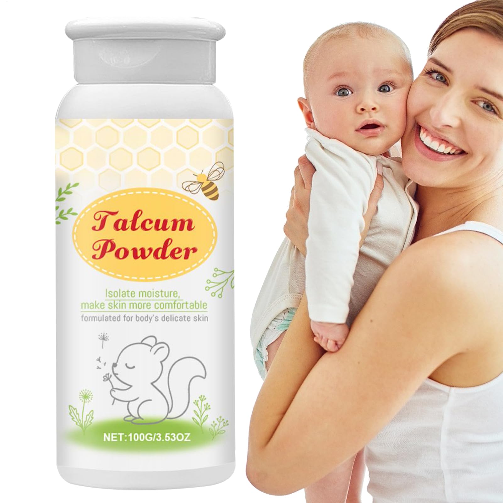 Baby Powder, talco naturale per bambini, 100 g di talco clinicamente testato, formula delicata di amido di mais, sollievo lenitivo dopo la doccia, formulato per essere delicato sulla