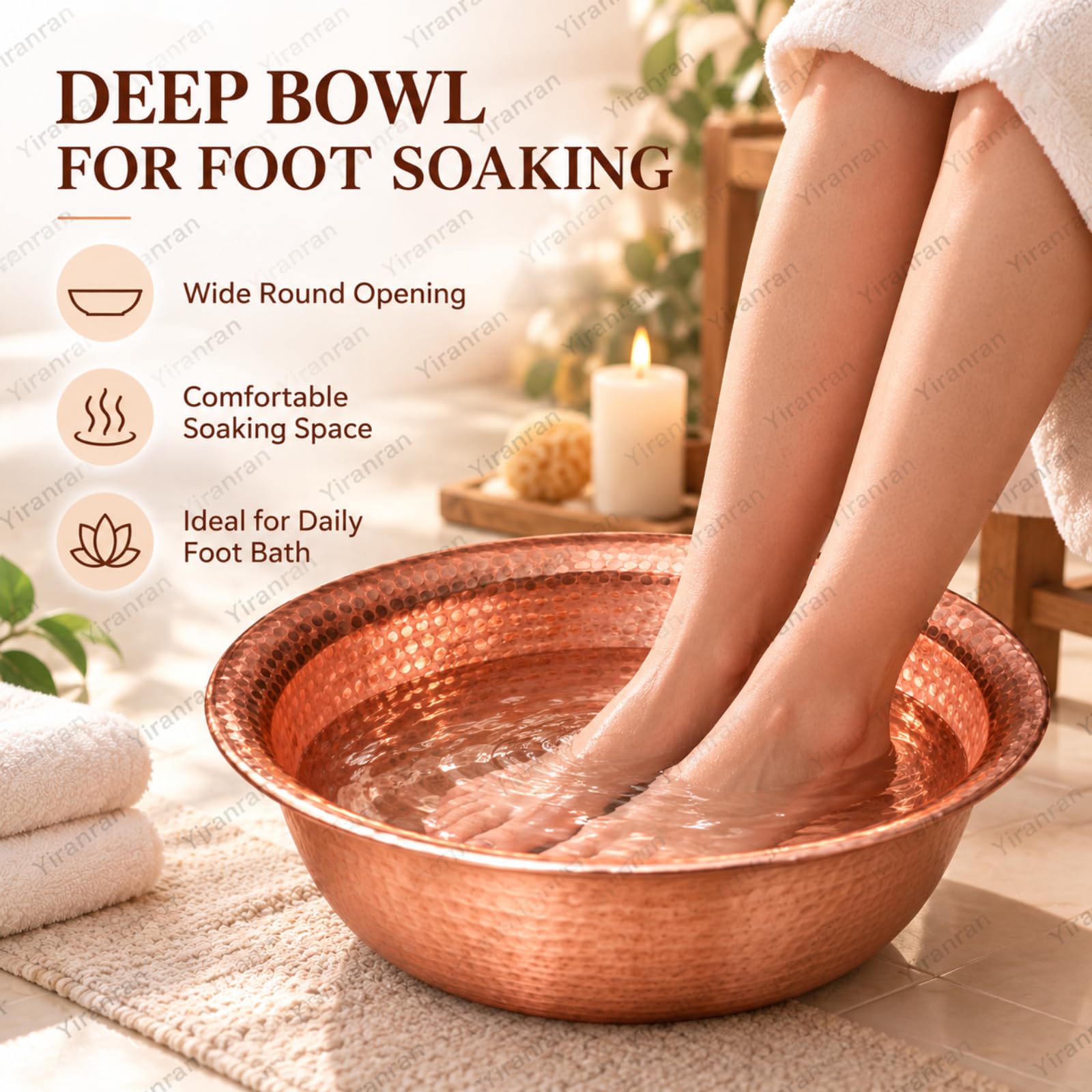 Ciotole Portatili In Rame Per Pedicure, Bacinella In Rame Martellato A Mano Con Finitura Lucida, Braciere Da Campeggio Per Esterni, Spa Domestica, Salone, Massaggi E Lavaggio Brass 6l
