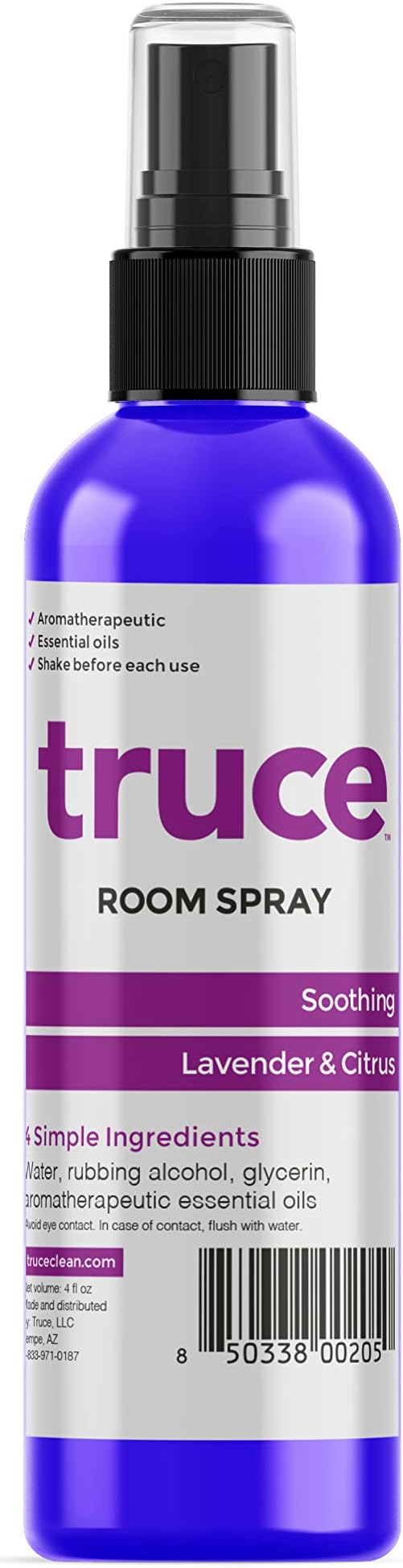 TRUCE Room and Linen Spray, Natural Aromatic Mist Made with Simple Pure Essential Oils, Relax Your Body & Mind, Refreshing Air Freshener Odor Eliminator (Lavender & Citrus)