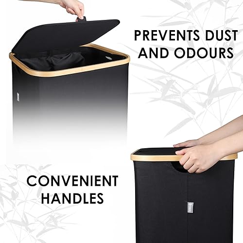 Miniatura 5 de Cesta de lavandería de 140 litros con tapa, cesta de lavandería extra grande con 3 forros extraíbles (3 compartimentos), soporta hasta una semana de