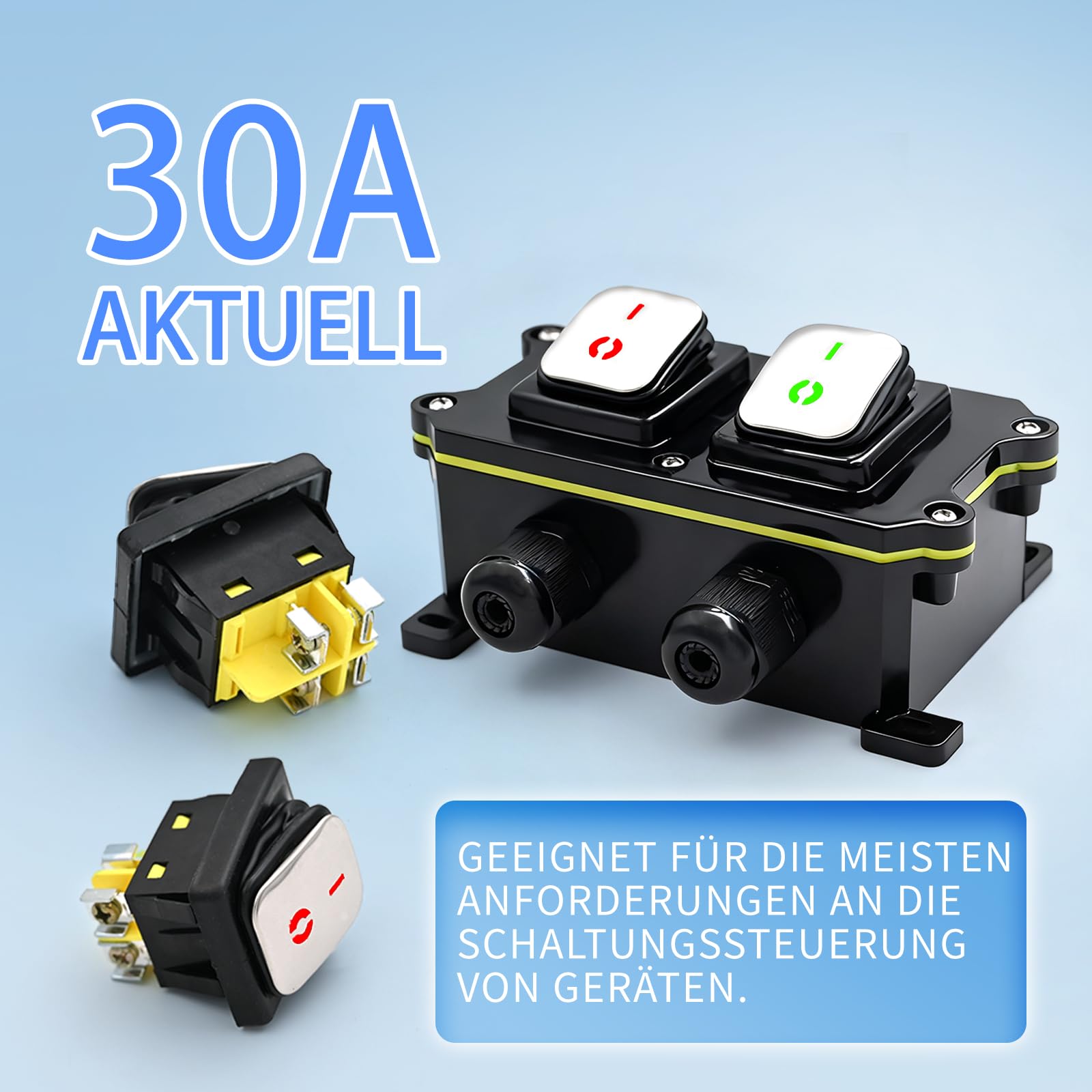 30A DuraSwitch IP65 Wasserdichte Schaltbox,2x Edelstahl Wippschaltern mit LED DPDT,230V AC für Elektroinstallation in Industrie, Gewerbe Haus(Rot/Grün)