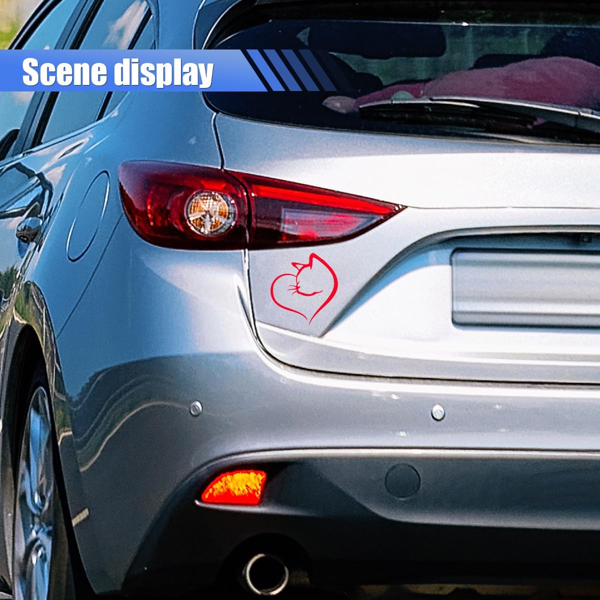 Cute Cat Heart Reflective Sticker Car Decal, 4.25'' x 4.01'' Vinyl Waterproof Stickers Auto Window Decals, Fun Aesthetic Car Bumper Decoration Sticker for Mirror, Laptop, Bottle (Red) image 3