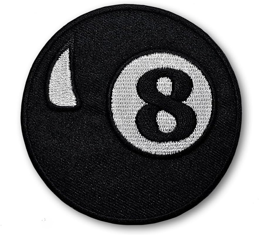 Black Eight Ball Patch, Circular Billiards Pool Logo Embroidered Badge image 3