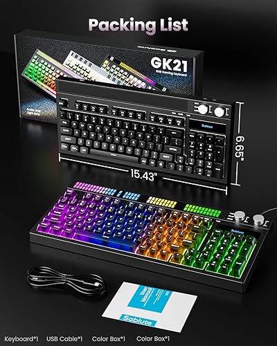 Miniatura 8 de SABLUTE Teclado para juegos con tira de luz RGB de sincronización de audio, teclados para juegos de PC de 26 teclas anti-fantasma, doble control de