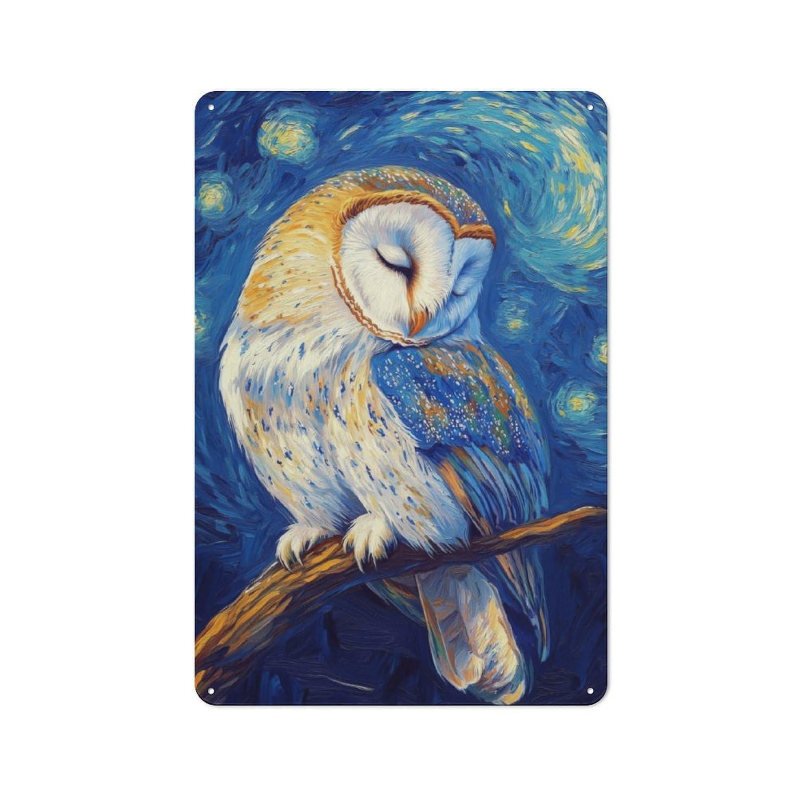 Junmoney Owl In Starry Night Tin Wall Plaque 30X20cm With For Bar Or Restaurant, Suited To Bar Decor Enthusiasts
