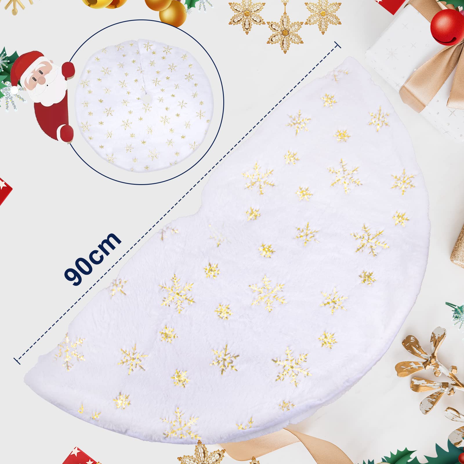 Jupe Pour Sapin De Noël Blanche à Paillettes Dorées - Cache-Pied 78 Cm - Tissu Doux Avec Velcro - Réutilisable - 8