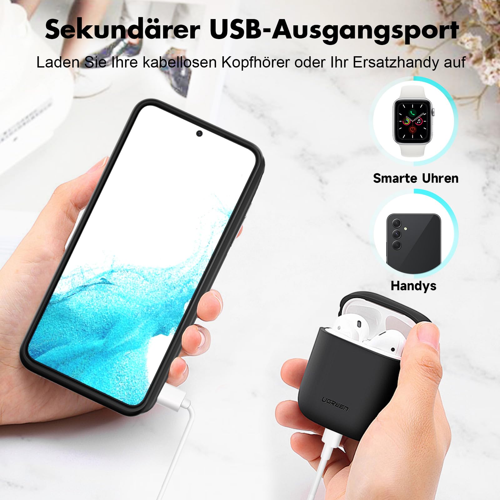 Akkuhülle für Samsung Galaxy S22, 7000 mAh, schlanke wiederaufladbare Ladehülle, erweiterte Ladehülle, Backup-Akkuladegerät, tragbare Powerbank für Samsung Galaxy S22 (6,1 Zoll) – Schwarz