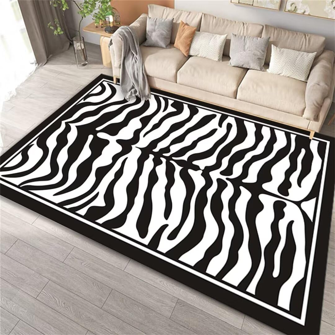 Tapis lavable en machine blanc et noir idéal pour chambre fille et garçon