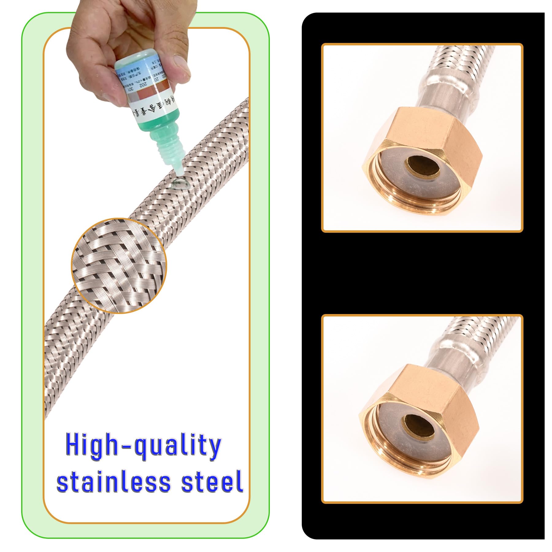 2-Pack Faucet Supply Line – G1/2 Female To 1/8 NPT Male, 304 Stainless Steel Braided Hose, 50cm/19.7 Inch, For Hot & Cold Water, Toilet & Sink Connections