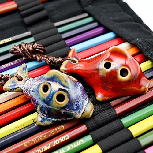 Miniatura 4 de 6 agujeros, Ocarina en forma de pez, Ocarina Alto C, Ocarinas de cerámica en Do mayor, instrumento de 2 piezas, cerámica roja y azul, decoración