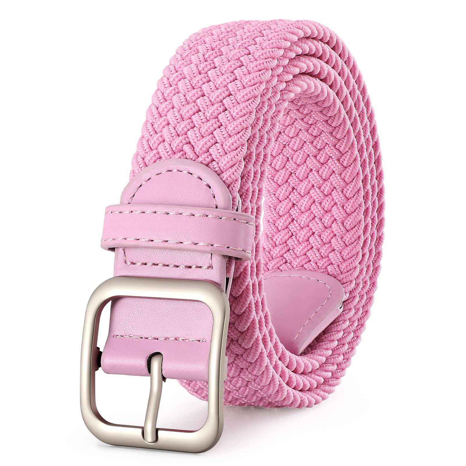 XZQTIVE Women Elastic Braided Belt with Silver Buckle Woven Stretch Fabric