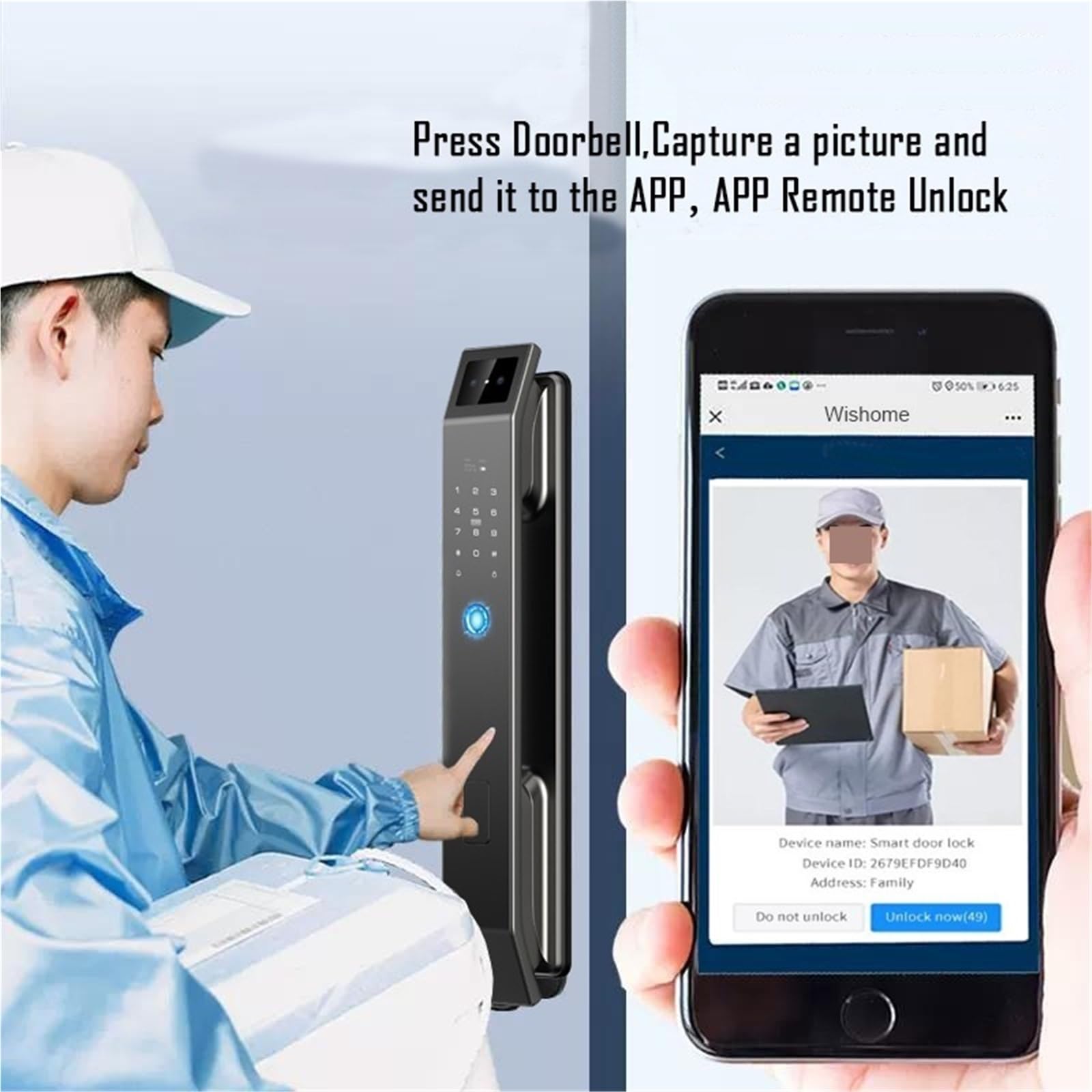 Smart Lock, Prosta wersja D14P 3D rozpoznawanie twarzy inteligentny zamek do drzwi Wishome kontrola aplikacji odcisk palca Passwod elektroniczny zamek do drzwi z kamerą(D14P 30280 SC S-H)