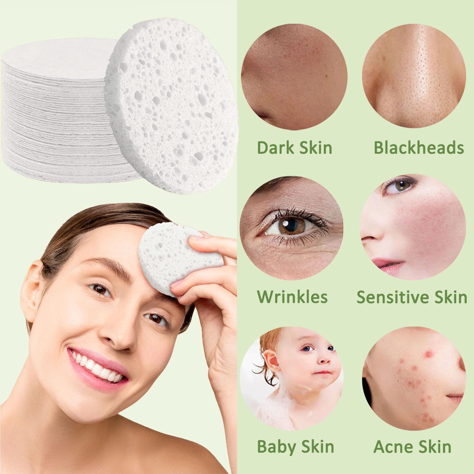 Beieverluck 300 esponjas faciales comprimidas para limpieza de celulosa natural, desechables, esponja de spa para limpieza facial, exfoliante, maquillaje o eliminación de máscaras, color blanco