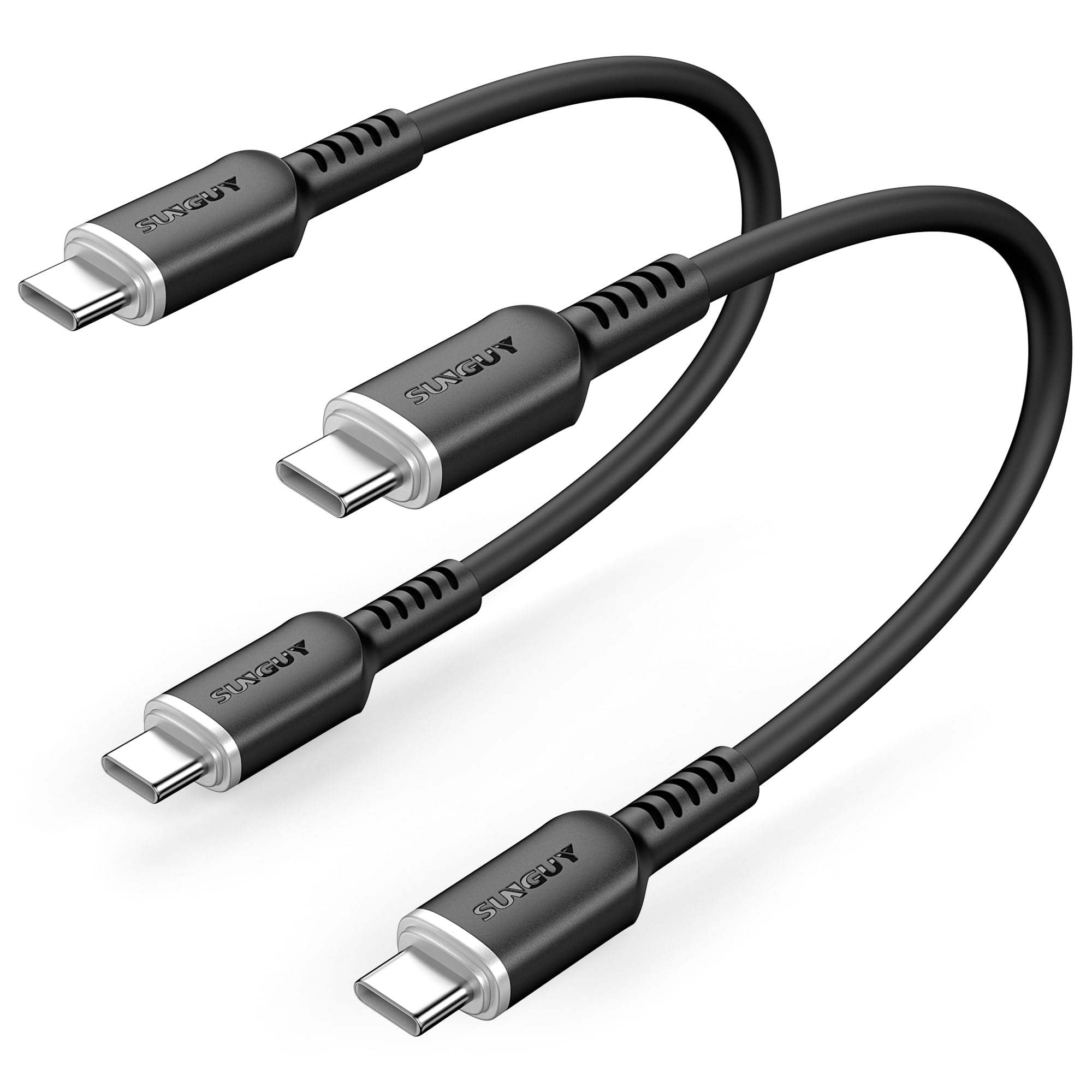 SUNGUY USB C auf USB C Kabel Silikon, 2 Stück Flexibel 0.3M 100W 5A USB C Ladekabel kompatibel mit iPhone 16/15 Pro Max, Galaxy S24, MacBook Pro 2020, iPad Pro, iPad Air, Pixel,Ultra Weich-Schwarz