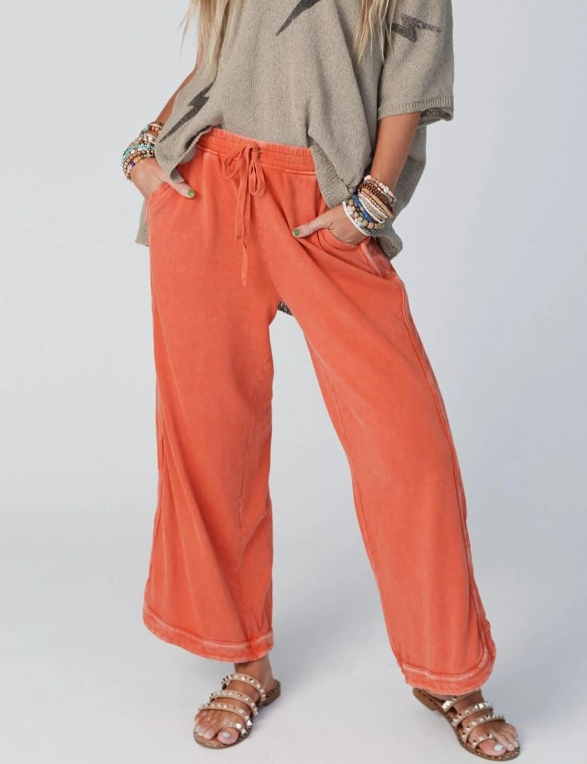 Women's Casual Wide Leg Pants High Waist Drawstring Sweatpants Baggy Athletic Trousers with Pockets - Image 2