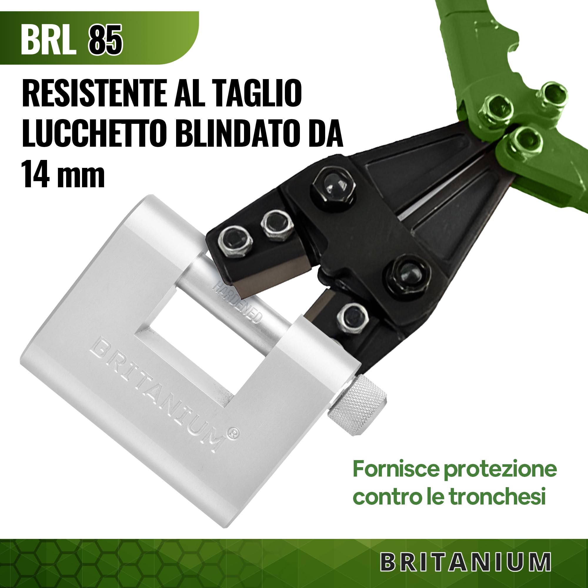 BRL85 Lucchetto Antiscasso Corazzato - Serratura per Cancello Esterno, Garage e Container - Lucchetto Monoblocco con 10 Chiavi, Alta Sicurezza per Magazzino e Saracinesca Blindata