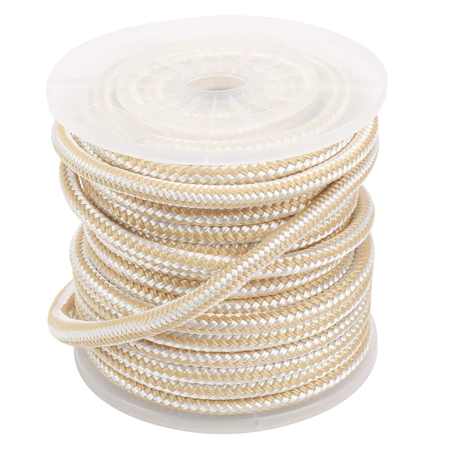 NovelBee línea de anclaje de nailon doble trenzado de 5/8 pulgadas x 300 pies, con dedal de acero inoxidable y portabrocas de plástico, blanco/dorado