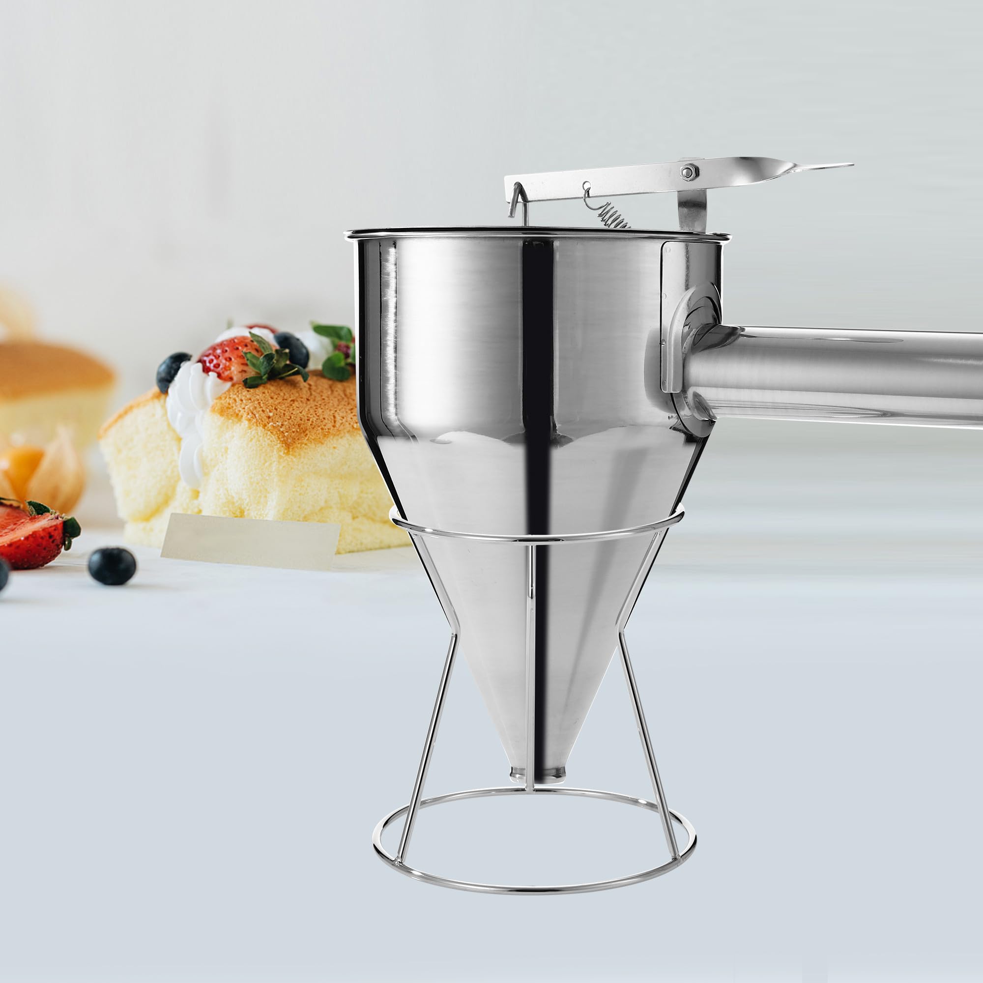 HAOYULUO Dosatore di Impasto in Acciaio Inox,Imbuto Cucina 1200ML,Viene Fornito con Coperchio, Spazzola per la Pulizia e 4 Ugelli di Ricambio, Adatti per Pancake e Dessert