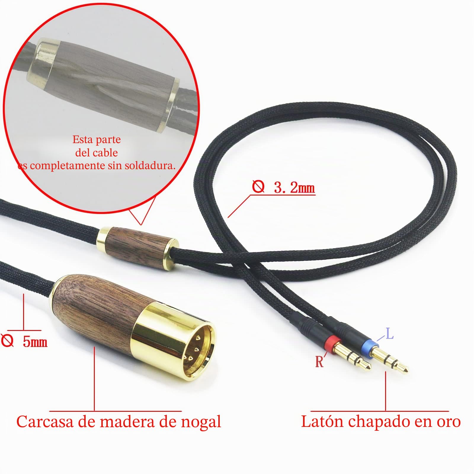 ABLET XLR Cable balanceado 4 pines 3 m, 7N OCC cobre chapado en plata, carcasa de nogal, compatible con Hifiman Sundara, Ananda, Arya, HE400SE, HE4XX, HE-400i