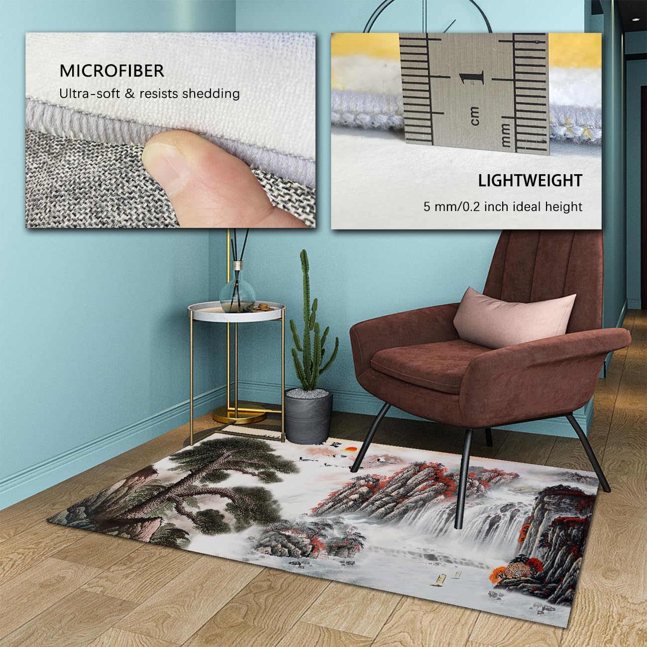 Dywan w stylu vintage, 160 x 230 cm, do salonu, sypialni, kuchni, biura, z motywem drzewa sosnowego, górskiego, łatwy do czyszczenia, obszary o dużym natężeniu ruchu, przyjazne zwierzętom domowym