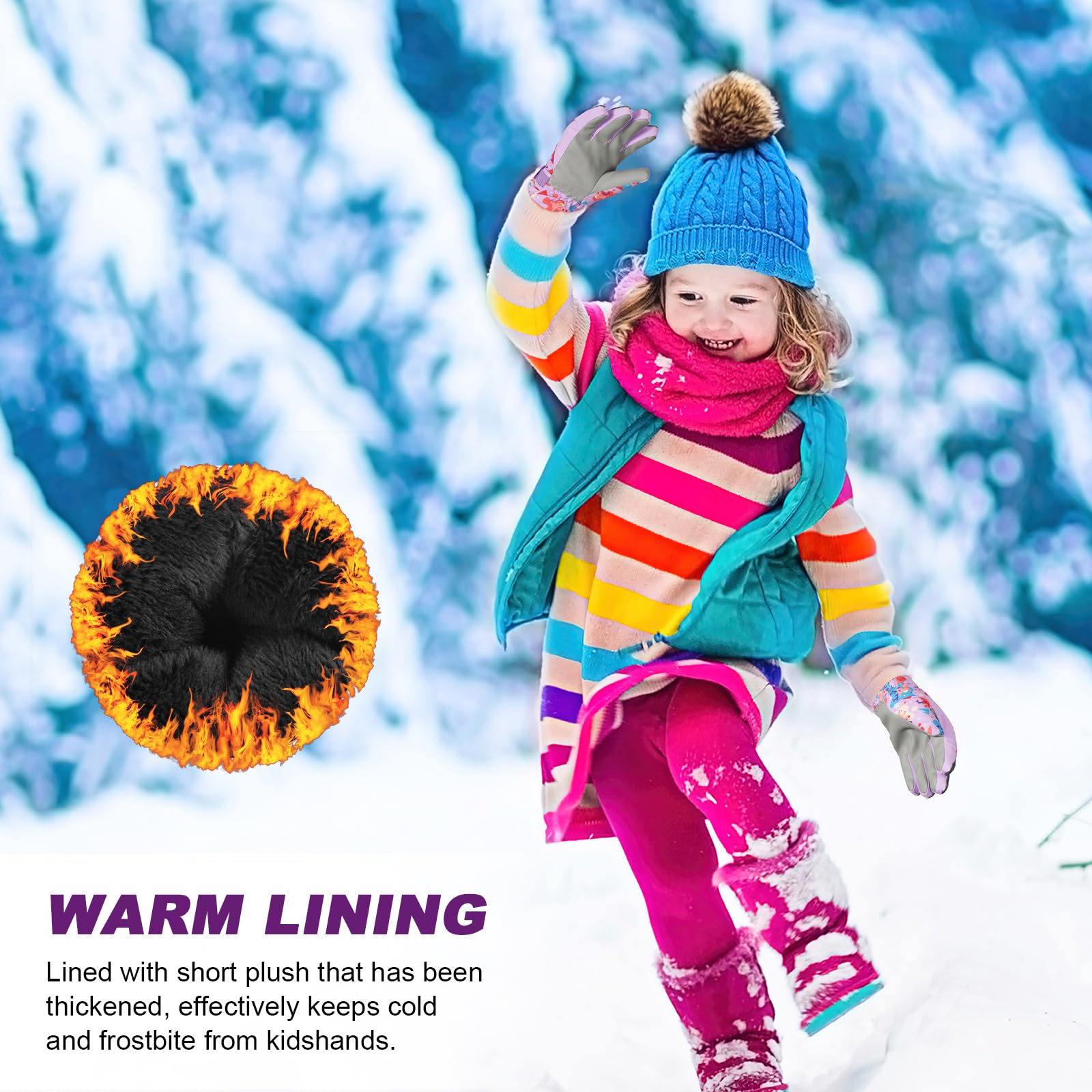 QKURT Guante de Nieve para niños Guante de esquí Guante Térmico de Invierno a Prueba de Viento Antideslizante Deportivo