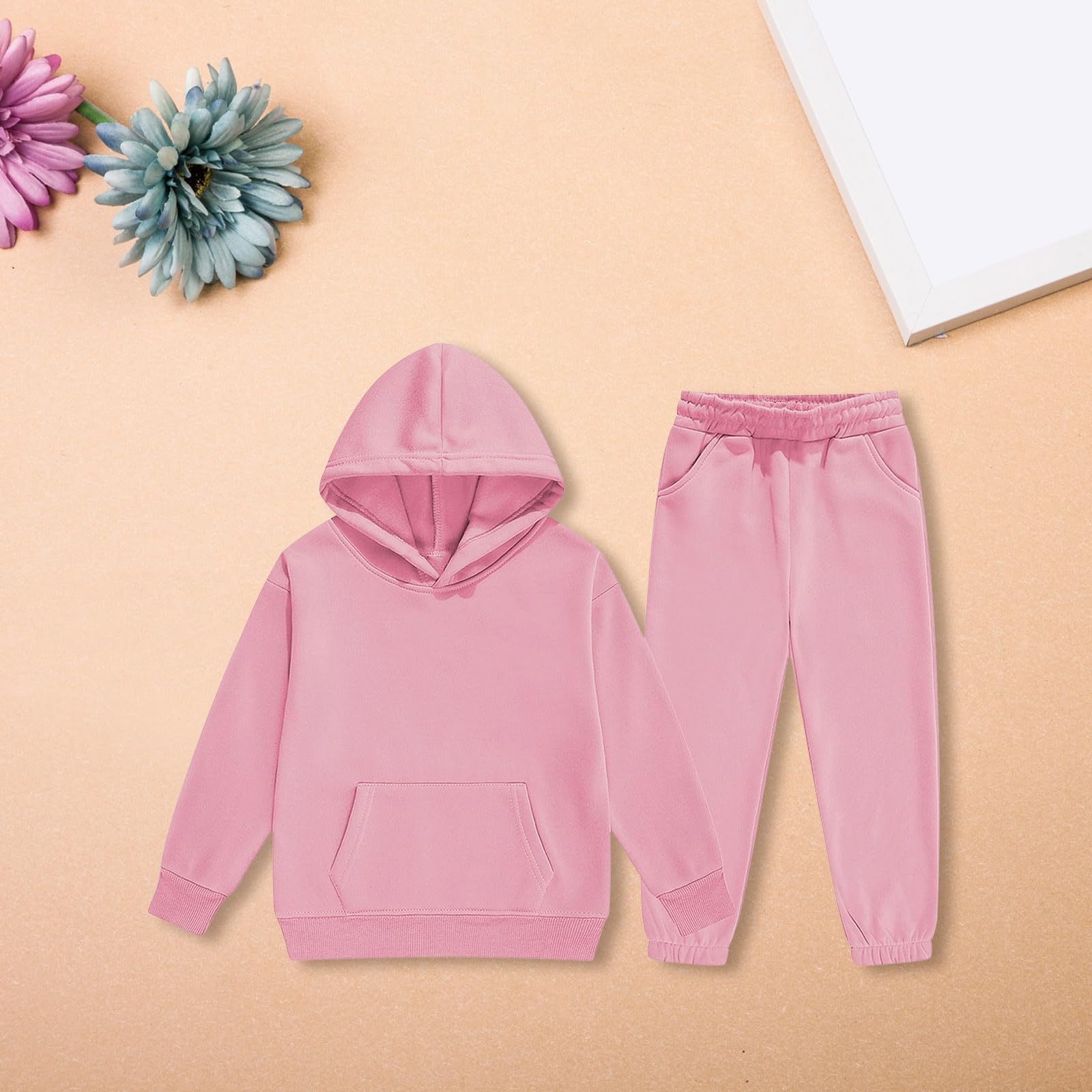 Jogginganzug Mädchen Jungen 2 Teilige Sportbekleidung Sportlich Rippensaum Hoodie Jogginghose Outfit Einfarbige Warme Trainingsanzug Sportanzug Sets Schule Freizeitanzug Bekleidungssets