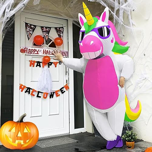 Miniatura 2 de Camlinbo Disfraz inflable de unicornio de Halloween para adultos, mujeres y hombres, cuerpo completo, disfraz de Halloween, fiesta, cosplay