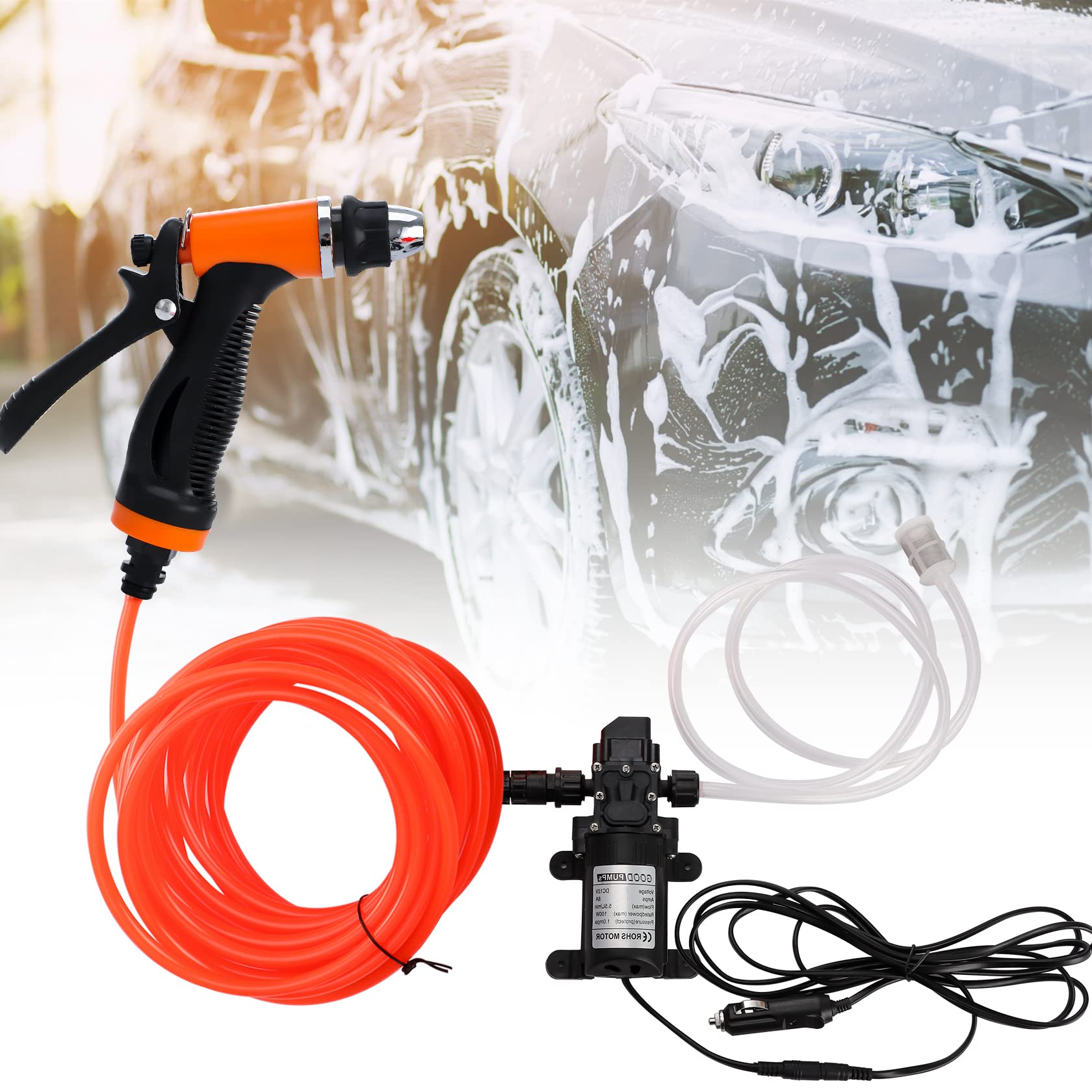 CarBole Bomba de Lavado de Coche de Alta Presión de 100W 160PSI,Pompa Acqua DC12V,Kit de Lavado Portátil,Adecuado para el Lavado de Vehículos y Mascotas,Jardinería,Camping,Limpieza