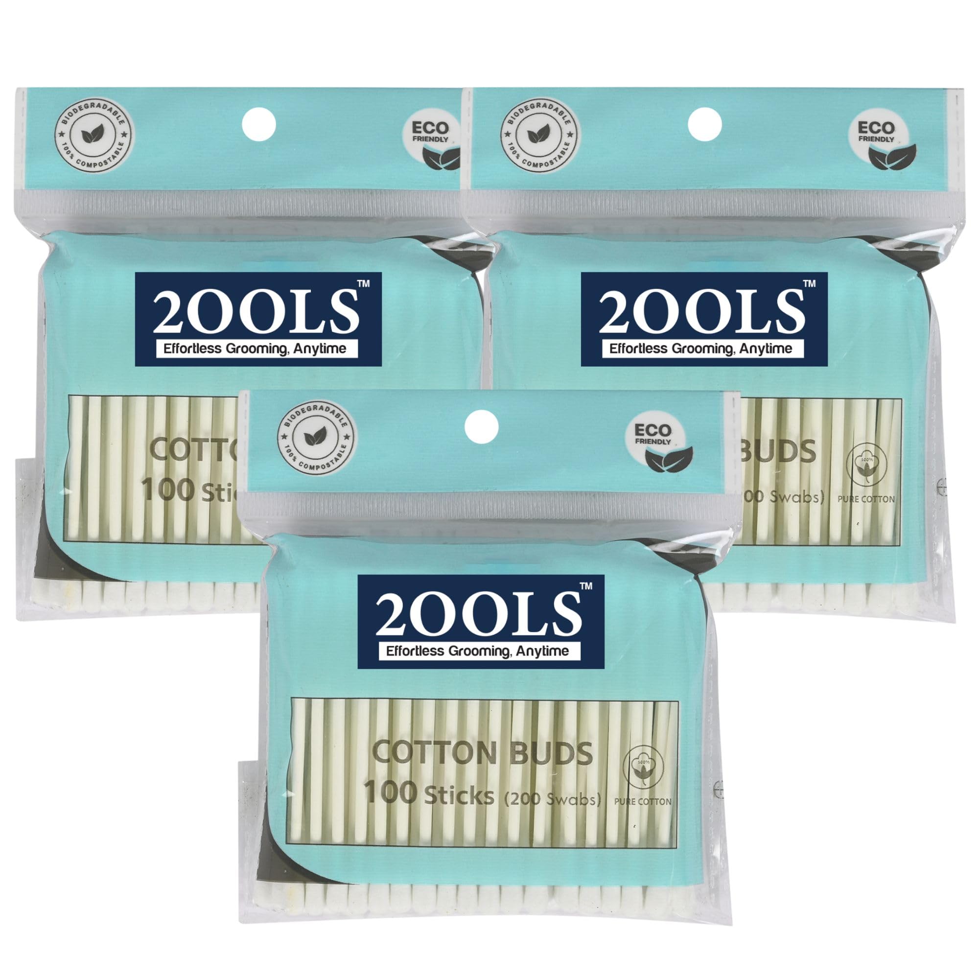 2OOLS Cotton Ear Buds/Swabs with White PAPER Sticks (100/200 Tips) in a Jar - Pack of 3 (300/600 Tips)-image-39