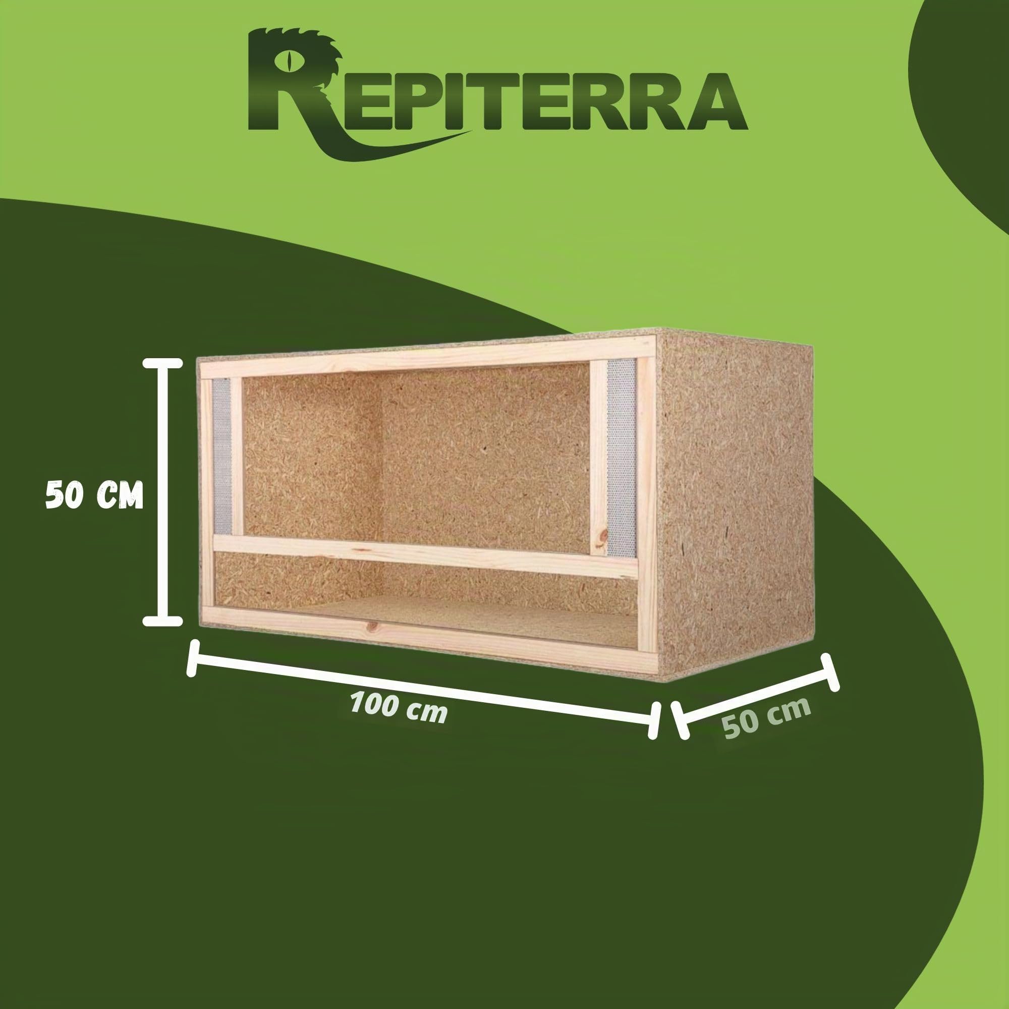Repiterra Terrarium Reptiles en Bois OSB 100x50x50cm, Vivarium avec Aération Sur La Face Avant pour gecko, phasme, serpent ou tortue