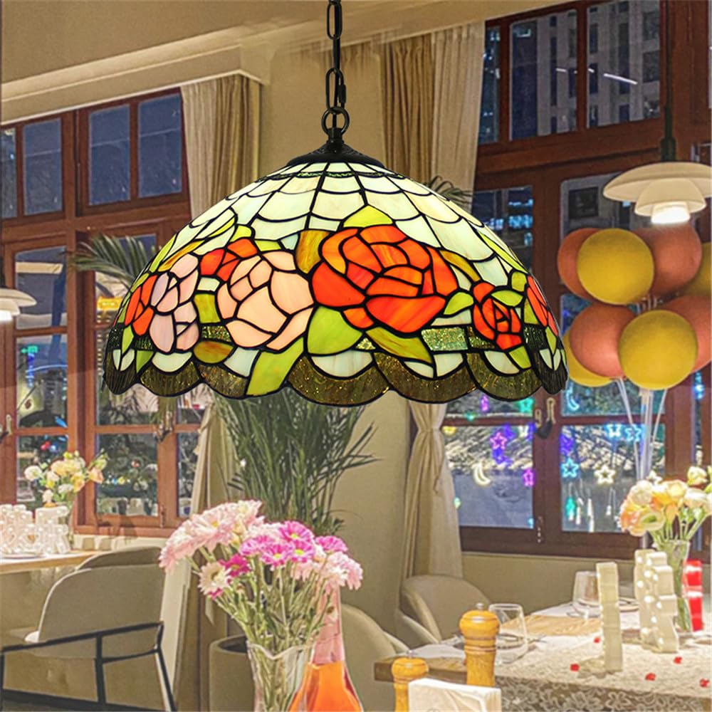 KXEcoLife Contemporary Luxury Restaurant Pendant Lamp LED American Creativity Living Room Bedroom Hotel Villa Corridor Cafe Bar Staircase Color Glass Chandelier (B D40CM)