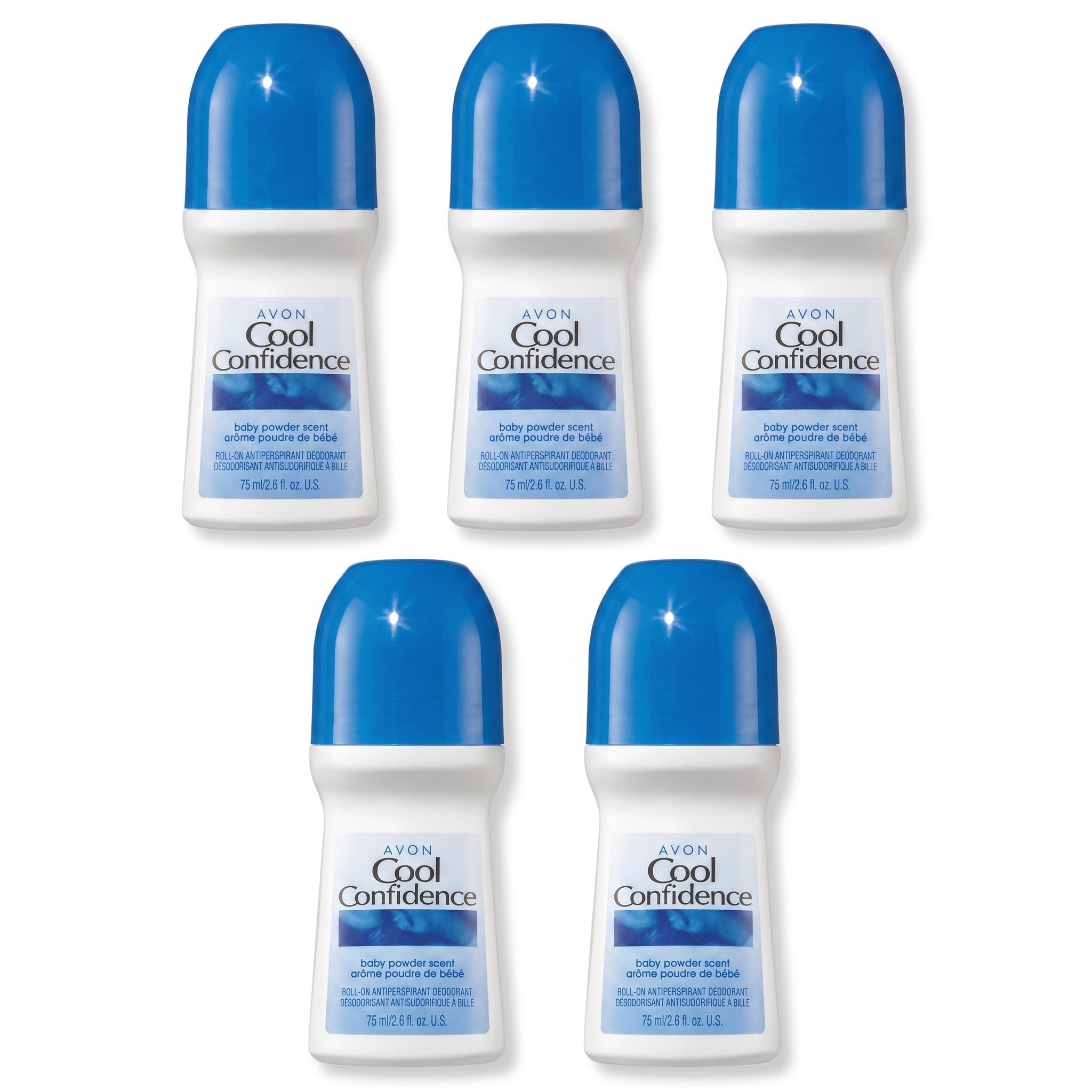 AVON Cool Confidence Baby Powder Roll-On Antiperspirant Deodorant - 5 pack 1.7 Fl Oz (Pack of 5)