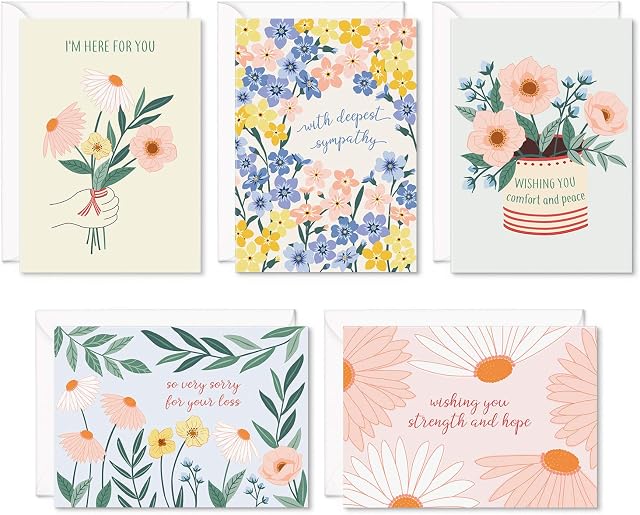 Sweetzer & Orange Boxed Sympathy Cards with Envelopes. 25 Sympathy Cards Assortment. 5 Condolence Card Styles. Suitable for Pet Sympathy Card and Religious Bereavement Cards. 5x7 Greeting Cards.