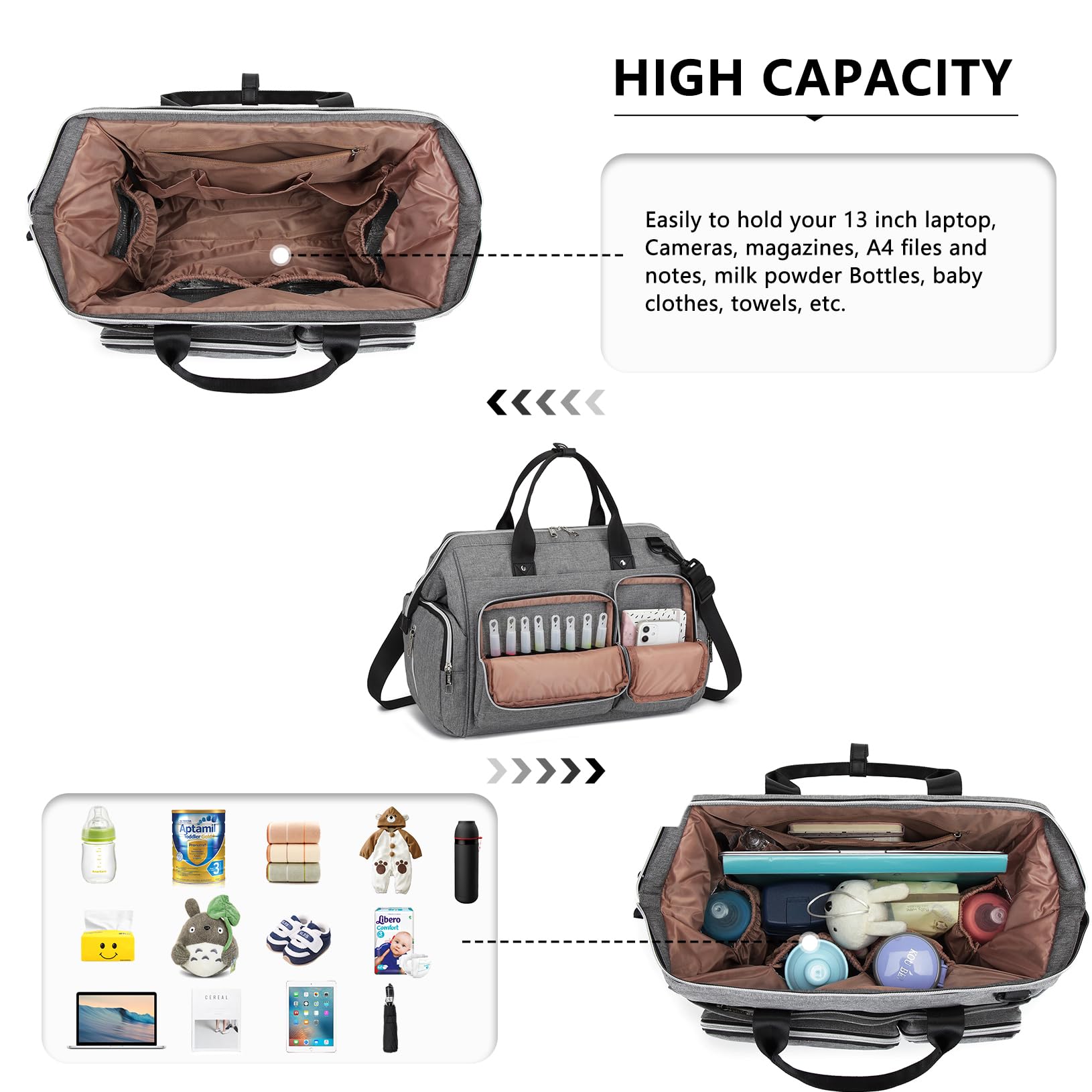 KONO Borsa per pannolini per mamma e papà, grande borsa da viaggio con fasciatoio
