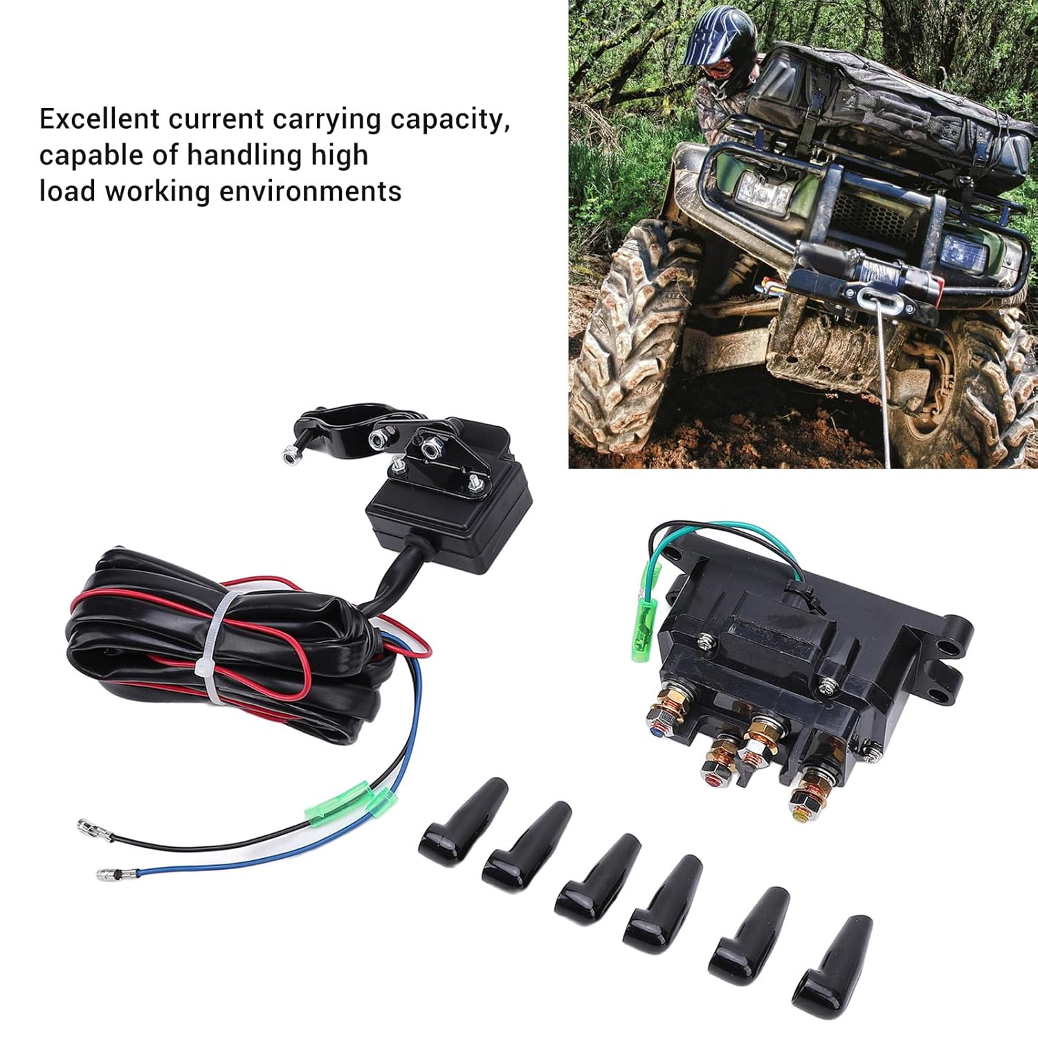 Winch Relay Contactor with Thumb Switch Kit, 12V 250A High Performance Solenoid for Truck UTV 5000 to 7000lbs Winch, Universal Direct Plug - in Contactor with Wiring